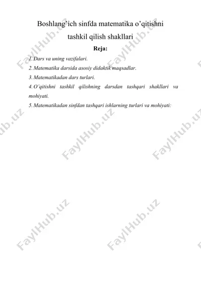 boshlang’ich sinfda matematika o’qitishni tashkil qilish shakllari — DOCX