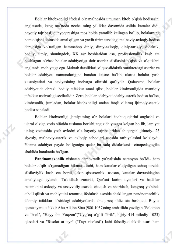 chaqish va sharhlash, kengroq yo`sinda tabdil qilish va mohiyatini teranroq ifodalash asosida shakllangan pandnomachilik islomiy tafakkur ta'siridagi adabiyotlarda chuqurroq ildiz ota boshladi. buyuk qomusiy mutafakkir abu ali ibn sino (980-1037)ning arab tilida yozilgan "solomon va ibsol", "hayy ibn yaqzon"("uyg`oq o`g`li tirik", hijriy 414-milodiy 1023) qissalari va "risolat at-tayr" ("tayr risolasi") kabi falsafiy-didaktik asari ham mohiyatan betakror o`gitnomalar edi. "solomon va ibsol" mavzuida abu ali ibn sinogacha hunayn ibn ishoq (809-873) va ibn a`robiylar ham asar yozishgan bo`lsa, undan keyin esa, ibn tufayl (vafoti 1186) va abdurahmon jomiy (1414-1492) singari ijodkorlar asar yaratgani ma`lum. binobarin, "solomon va ibsol" syujeti ham sayyor xarakterga ega bo`lib, sharq xalqlari adabiyotlarida bir muncha ishlangan. abu ali ibn sino bu mavzuga aql va kuchning mohiyati, o`zaro munosabatini akaning uka va aksincha, ukaning aka oldidagi burch va mas`uliyati fonida axloqiy-falsafiy yo`nalishda tahlil qiladi. "sen agar irfon ahlidan bo`lsang, salomon sening o`zing uchun to`qilgan masal, ibsol ma`rifatdagi darajang …