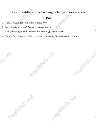 learner differences teaching heterogeneous classes — DOCX