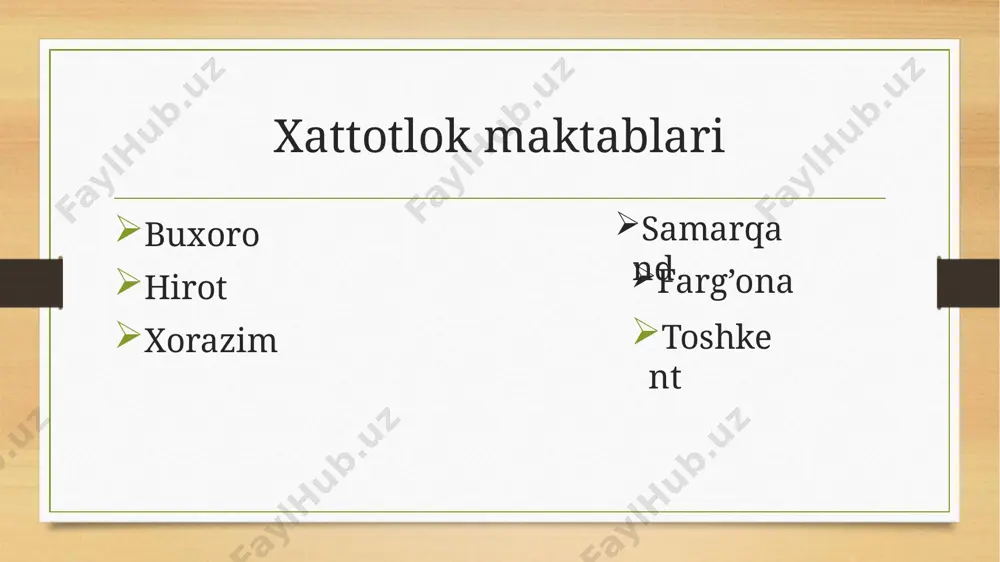 tlagan va "shams", "lavha", "sarlavha", "zarvaraq" "xotima" naqshlar bilan bezagan. almoida surasi “ey iymon keltirgan odamlar! sharob ichmoq, qimor o’ynamoq ,sanam yo’nmoq va zalam(odam shaklini yasash)shaytonning murdor ishlaridandir.ulardan uzoqlashingki,najot topasizlar. bilasizlarmi,shayton sharob ichmak va qimor o’ynamoq bilan sizning orangizda adovat va dushmanlik solmoq va sizni ollohning zikri va namozidan uzoqlashtirmoq istaydi.” alisher navoiy va kitobat san'ati taraqqiyoti «majolisun nafois» tazkirasi tadqiqotchisi olima suyima ganiyevaning aniqlashicha bu asarda to`rt yuz ellik to`qqiz shoir, adib va tarixchi, olim alisher navoiy va kitobat san'ati taraqqiyoti va davlat arboblari xaqida ma'lumotlar keltirilgan tadqiqotchilarning kuzatishlariga qaraganda ijodkorlarning elliktasi kitobat san'atiga daxldor ekanligini ko`rsatadi. shu bilan birga "sab'ai sayyor"dagi etti xikoyaga ishlangan miniatyuralar asosida etti maqom har birining pardalarini aniqlab olish imkoninini mavjud ko`rinadi. shundayki, adabiy manbaga ko`ra etti xikoyaning har biri muayyan rang bilan muqim bog`langan xolda bayon etiladi. nizomiy ganjaviyning "xaft paykar" va xisrav dehlaviyning "hash bihisht" dostonlariga ishlangan miniatyuralar hikoyalarda ko`zda tutilgan ana …