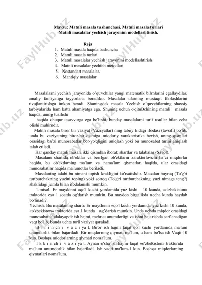 matnli masalalar yechish jarayonini modellashtirish — DOCX