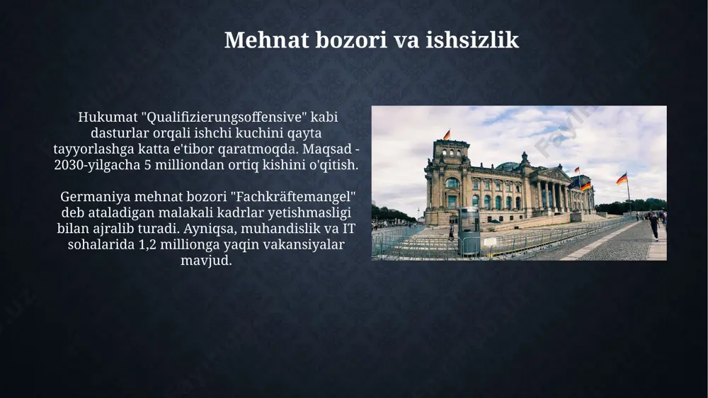 siy barqarorlik sohalarida kuzatilmoqda. global savdo urushlari va protektsionizm siyosati germaniya eksportiga salbiy ta'sir ko'rsatmoqda. 2023-yilda eksport hajmining pasayishi kuzatildi, bu mamlakatning geosiyosiy vaziyatga bog'liqligini ko'rsatadi. e'tiboringiz uchun rahmat @taqdimot_robot image2.jpg image3.jpg image4.jpg image5.jpg image6.jpg image7.jpg image8.jpg image9.jpg image10.jpg image11.jpg image12.jpg image13.jpg image14.jpg image15.jpg image16.jpg image17.jpg image18.jpg