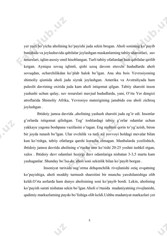 anda ayollar salmog’i ortib boradi. bu hol qator omillar bilan bog’liqdir. ularga bolalik davrida o’g’il bolalar qiz bolalarga nisbatan ko’proq xastalanishi, baxtsiz hodisalar va erkaklarning o’ziga hos turmush tarzi kabilarni kiritishimiz mumkin. shuningdek, erkaklarning ko’p qismi yoshlik va o’rta yoshlik davrida og’ir mehnat bilan mashg’ul bo’lib, inson salomatligi uchun zararli bo’lgan alkogolizm, chekish kabi odatlar bilan shug’ullanadilar. yuqorida keltirilgan turmush tarziga hos omillar, hamda xalqlar orasidagi, davlatlar orasida ro’y berib turadigan urushlar erkaklarning hayotdan barvaqt ko’z yumushiga olib keladi. shunday bo’lsada aholi jinsiy tarkibining shakllanishi dunyo hududlarining har birida o’ziga xos hususiyatga egadir . hozirgi davrda sayyoramiz aholisining jinsiy mutanosibligi yosh guruhlari bo’yicha keskin farq qiladi. tadqiqotlarning ko’rsatishicha, dunyodagi barcha davlatlarda ham 0-14 yosh guruhlarida o’g’il bolalar qiz bolalarga nisbatan ko’proq ekan. bu hol yuqorida ta’kidlaganimizdek , o’g’il bolalarning ko’proq tug’ilisi bilan bog’liqdir. 15-64 yosh gurularida esa ayollarga erkaklar salmog’i dunyo bo’yicha bir muncha tenglashadi, har ming ayolga 1020 erkak …