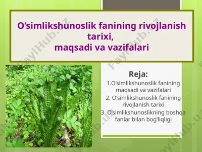 o’simlikshunoslik fanining rivojlanish tarixi, maqsadi va vazifalari — PPTX