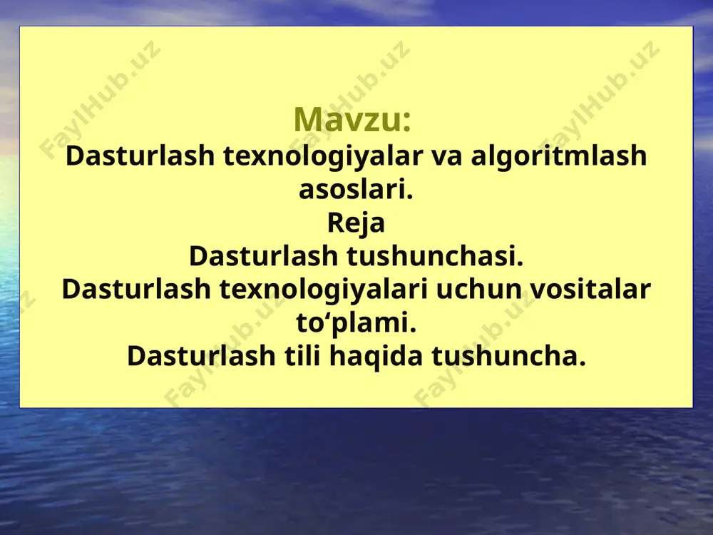 a shakllantirilishi mumkin: vazifaning funksional dekompozitsiyasi - katta vazifani bir nechta kichikroq, funksional jihatdan mustaqil kichik vazifalar - modullarga boʻlish. modullar bir-biriga faqat kirish va chiqish ma‟lumotlari bilan bogʻlangan. modul - modulli dasturlash tushunchasining asosi. funksional parchalanishdagi har bir modul bitta kirish va bitta chiqishga ega boʻlgan qora quti. modulli yondashuv dasturni ishlash jarayonida osonroq yangilashga imkon beradi va unga xizmat koʻrsatishni yengillashtiradi. bundan tashqari, modulli yondashuv turli xil dasturlash tillarida bitta loyiha dasturlarining qismlarini ishlab chiqishga, soʻngra yigʻish vositalaridan foydalanib ularni bitta yuk moduliga birlashtirishga imkon beradi. dasturlash texnologiyalari uchun vositalar toʻplami. dasturlash tizimining prinsipini toʻliq tushunish uchun dasturlash texnologiyasining vositalarini koʻrib chiqamiz. dasturiy mahsulotlarni ishlab chiqish, sozlash va amalga oshirish texnologiyasini ta‟minlovchi dasturlar toʻplamini qarab chiqamiz. ushbu yoʻnalishlar doirasida dasturiy mahsulotlarning quyidagi guruhlari shakllantirildi: 1. dasturlarni yaratish vositalari (tillar va dasturlash tizimlari toʻplami, shuningdek tuzilgan dasturlarni sozlash va qoʻllab-quvvatlash uchun turli xil dasturiy ta‟minot tizimlari), shu jumladan: • …