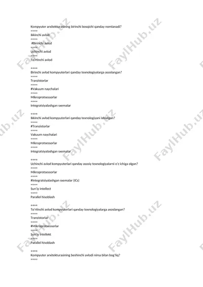 kompyuter arxitekturasi haqida savollar va javoblar — DOCX
