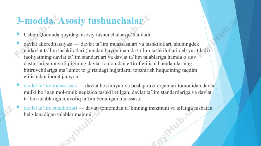 llejlarda davlat buyurtmasi yoki to‘lov-shartnoma asosida kasblar hamda mutaxassisliklarning murakkabligidan kelib chiqqan holda, davomiyligi ikki yilgacha bo‘lgan kunduzgi, kechki va sirtqi ta’lim shakllari bo‘yicha umumiy o‘rta, o‘rta maxsus ta’lim hamda boshlang‘ich professional ta’lim negizida amalga oshiriladi. 2022 — 2026-yillarga mo‘ljallangan yangi o‘zbekistonning taraqqiyot strategiyasi to‘g‘risida iv. adolatli ijtimoiy siyosat yuritish, inson kapitalini rivojlantirish. 37-maqsad: har bir fuqaroga davlat hisobidan aniq kasb-hunarga o‘qish imkoniyatini yaratish. kasbga o‘qitish ko‘lamini 2 baravar oshirib, jami 1 million nafar ishsiz fuqaroni kasb-hunarlarga o‘qitish va bu jarayonda nodavlat ta’lim muassasalarining ishtirokini 30 foizga yetkazish. 38-maqsad: maktabgacha ta’limdagi qamrov darajasini hozirgi 67 foizdan kamida 80 foizga yetkazish. 39-maqsad: maktabgacha ta’lim tizimida ta’lim sifatini yangi bosqichga olib chiqish. 42-maqsad: 2026-yilga qadar o‘quv dasturlari va darsliklarni ilg‘or xorijiy tajriba asosida to‘la qayta ko‘rib chiqib, amalda joriy etish. 43-maqsad: malakali o‘qituvchilarning oylik maoshlarini bosqichma-bosqich 1 000 aqsh dollari ekvivalentiga yetkazish. 44-maqsad: maktablarda ta’lim sifatini oshirish, pedagog-kadrlarning bilimi va malakasini xalqaro …