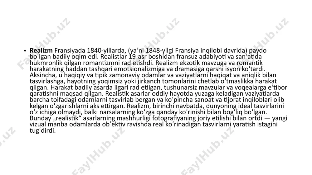 sotsrealizm ishchilar sinfini tasvirlashga urgʻu beradi va ularga sanʼatdagi boshqa sinflar kabi jiddiy munosabatda boʻladi, lekin realizm, sunʼiylikdan qochish, insoniy munosabatlar va hissiyotlarni yaxshilash ham realizmning maqsadi edi. subyektlarga qahramonona yoki sentimental tarzda muomala qilish ham rad etildi. badiiy ijodda ramz:“uch xil shaklda ifodalanadi: asar qahramonlari, predmetlari yoki hodisalari orqali” ifodalanadi. “simvolizm – bu shaxs, obyekt yoki g‘oya yordamida bir narsani boshqa narsa uchun ifodalash. “ramz – bu to‘g‘ridan-to‘g‘ri yoki bilvosita boshqa narsani ifodalovchi har qanday narsa. san’at va adabiyotda ramz ko‘pincha obyekt orqali uzatiladigan mavhum g‘oyani bildirib keladi. bu o‘simlik, bino, hayvon yoki hatto odam bo‘lishi mumkin. masalan, qizil atirgul sevgi, qarg‘a esa o‘lim va halokat ramzidir”. ko‘rinadiki, ramz uchun har qanday narsa tanlanishi mumkin. u o‘simlik, hayvon, odam, bino bo‘lishi mumkin. tanlangan obyekt mohiyatidan kelib chiqib uning ramziy maʼnosi aniqlanadi. ko‘z oldimizda o‘sha obyekt turli assotsiatsiyalarni uyg‘otadi. аdabiyotdagi ramz ham shunga uyg‘unlanadiki, ramz uchun har qanday narsa tanlanishi …