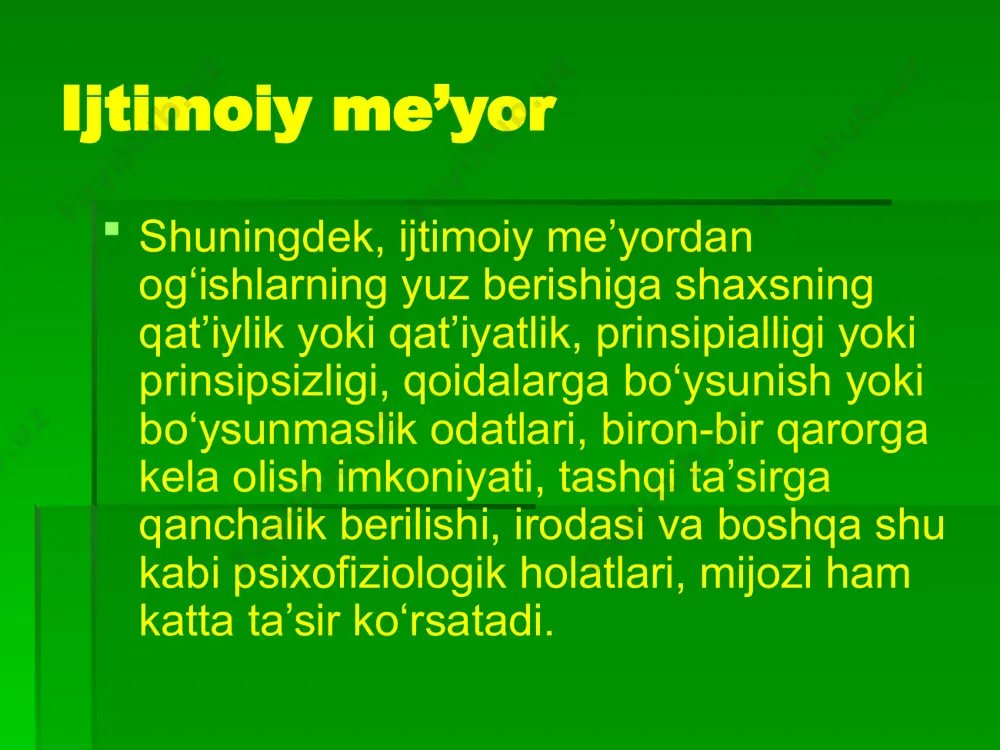 yordan chetga chi-qishga qarshi kurash usuli va vositalari ijtimoiy ong va hukmron elita to-monidan chetga og‘ish qay darajada xavfli ekanligiga qarab, belgilanadi. ko‘pincha, ijtimoiy me’yordan kuchli chetga og‘ish tizimning rivoj-lanish vositasi bo‘ladi va u konservativ va reaksion xulq-atvor standart-laridan voz kechishga yordam beradi, ya’ni pozitiv o‘rin tutadi. image1.png /docprops/thumbnail.jpeg