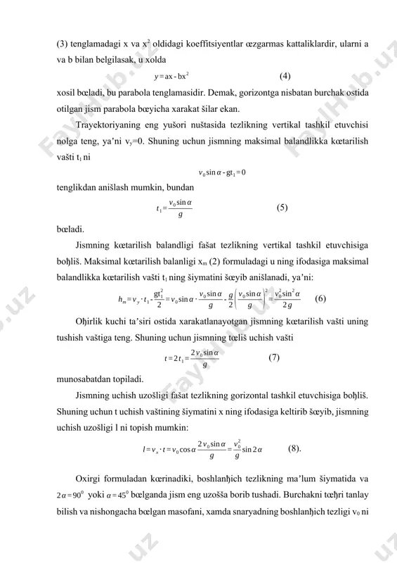 ning bosib œtgan yœlini (1) formula bœyicha xisoblab topish mumkin: bu tenglikning ikkala tomonini ∆t ga bœlib, (2) va (3) formulalarni nazarga olsak, chizišli tezlikni burchak tezlik bilan boђlovchi munosabatni topamiz: (8) bu munosabatdan kœrinadiki, aylana bœylab xarakat šilayotgan jismning chizišli tezligi burchak tezlik bilan aylana radiusining kœpaytmasiga teng ekan. (8) va (6) formulaga kœra chizišli tezlik , (9) ekani kelib chišadi. shuningdek, burchak tezlikni , (10) kœrinishda ifodalash mumkin. vektor jism aylanayotgan œš bœylab œng vint šoidasiga binoan yœnalgan (2-rasm) bœlib, aksial vektordan iborat.