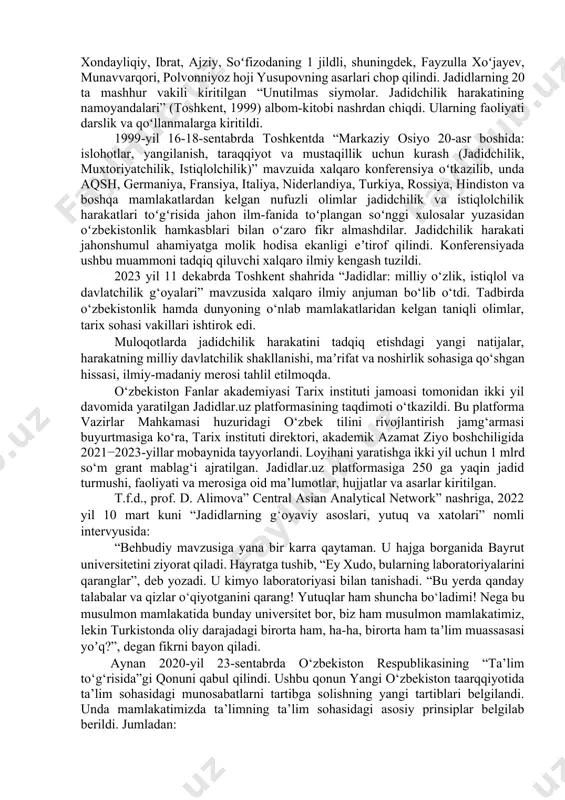 , bu mexanizm yashovchan va u hamon o‘z kuchini saqlab qolgan bo‘lishi mumkin. o‘zbekistonda qatag‘onlik davri bir necha bosqichlarda davom etgan bo‘lsa, har bir bosqichda ko‘plab ziyolilar yo qamalishgan, yoki surgun etilgan va yoxud qatl etilgan. 1938 yili bir kunda o‘nlab ziyolilar otib tashlanganini aytarkan, men o‘zbek xalqining mustamlakachilik davridagi tarixini hasratli tarix deb atagim keladi, deydi olim naim karimov. qatag‘on qurbonlarini oqlash jarayoni 1956 yildan boshlandi. 1956–57-yillarda juda ko‘pchilik, xususan, fayzulla xo‘jayev, akmal ikromov, abdulla qodiriy, abdulhamid cho‘lpon kabi ko‘plab juda mashhur millat farzandlari oqlanadi. shu bilan birga, o‘sha paytda ham yaqin farzandlari borlargina tashabbus ko‘rsatib, qatag‘onga uchragan ota-onalari, bobo-momolarining nomini oqlab olishdi. biroq farzandlari yoki oqlash to‘g‘risida iltimosnoma yoki talabnoma kelib tushmagan aksariyat qatag‘on qurbonlarining nomi oqlanmay qolib ketgan. qatag‘on davrida jinoiy javobgarlikka tortilgan o‘zbekistonliklarning oqlanganlik bo‘yicha ko‘rsatkichlari sobiq ittifoqdagi boshqa respublikalar bilan solishtirganda, eng past. 50-yillarda jadal boshlangan oqlash jarayoni 60-yillarga kelib birdan to‘xtadi. va 70–80-yillarda bir-ikki …