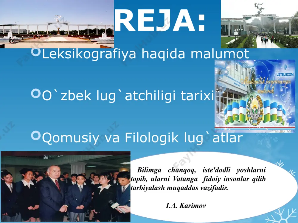 urli sohalarga oid lug`atlar ham kiradi.bularda fan texnika ishlab chiqarishning ma`lum sohasiga oid so`z terminlar ishlatiladi. soha lug`atlari ichida eng keng tarqalgani terminologik lug`atlardir. tilda jamiki so`zlar, ularning tarixi, izohi, imlosi kabi muhim masalalar bilan lug`atshunoslik shug`ullanadi. mukammal tuzulgan lig`at vaso`zliklar u yoki bu tilning boyligini o`zida to`playdi. qomusiy lug`atlarda mashhur shaxslar, ilmiy siyosiy, adabiy hamda ishlab chiqarishga xos tushunchalar borliqdagi predmetlar, hodisalar haqida ma`lumot beriladi. ” o`zbek milliy ensklopediyasi”, “salomatlik ensklopediyasi”, “u kim bu nima”, kabi lug`atlar shular jumlasidandir chappa (ters) lug`at (so`zlar oxirgi harfi bo`yicha alfavit tartibida joylashtiriladi), orfoepik lug`at (so`zlarni to`g`ri talaffuz qilishga yordam beradi) lingvistik ( tilshunoslik) lug`atlar bir tilli va ko`p tilli bo`ladi. bir tilli lug`atlarga: morfem lug`ati : (so`zlarni o`zak va qo`shimchalarga ajratishga yordam beradi), o`zlashma so`zlar lug`ati: (chet tillardan kirgan so`zlarga ta`rif beriladi) frazeologik lug`at: (iboralar lug`ati), terminologik lug`at: (ma`lum fan sohasi bo`yicha atamalarga izoh beriladi) izohli lug`atlar:(tilda mavjud bo`lgan sozlarga izoh beriladi), …