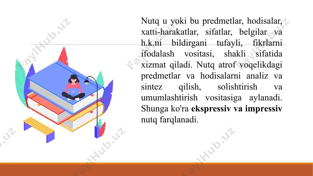 bola o‘zgalarning nutqini tushuna olsa-da, lekin gapira olmaydi. sensor alaliya eshitish analizatori po'stloq uchi (vernike markazi) ning jarohatlanishi natijasida ro‘y beradi. sensor alaliyada bola o‘zgalar nutqini tushuna olmaydi va gapirmaydi. alaliyani bartaraf etishda bilish faoliyatini rivojlantirish, tovush va morfologik tahlillarni hosil qilish, nutqning ma’no tomonlarini shakllantirishga qaratilgan maxsus metodikalar qo’llaniladi. afaziya - bosh miyaning lokal jarohatlanishi natijasida ro‘y beradigan nutqning to’ la yoki qisman yo‘qolishi. a.r.luriyaning tasnifiga ko‘ra afaziyaning yetti xil formasi mavjud: motor, sensor, mnestik, semantik, dinamik, amnestik, total afaziyalar motor afaziya motor afaziyada harakatlantiruvchi motor nutq markazi (broka markazi shikastlanadi. motor afaziyada nutqning ekspressivligi buziladi, bemor butunlay gapira olmaydi yoki faqat ayrim so'zlarni, qisqa-qisqa jumlalarnigina ayta oladi. bunda so‘zlarning tovush va bo‘g‘inlar strukturasi buzilgan bo‘ladi. motor afaziyada bemorlar o‘zgalar nutqini ko'pincha tushuna oladilar. sensor afaziyada vernike nutq markazi zararlanadi. bunda bemorlar so'zlar va nutq tovushlarini idrok etolmaydilar va boshqalar nutqini tushunmaydilar. afaziya alaliyadan farq qiladi. alaliyada nutq rivojlanishi …