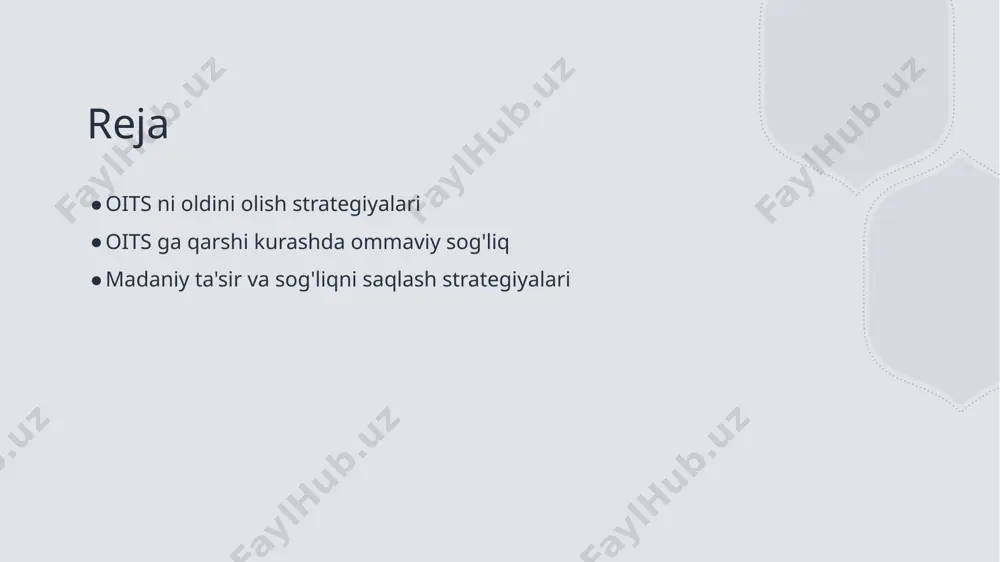 vfsiz jinsiy munosabatlar va sog'lom hayot tarziga o'rgatadi. oits ga qarshi kurashda ommaviy sog'liqni saqlash tizimining roli. 1 ommaviy sog'liq tizimi oits ga qarshi kurashda ommaviy sog'liqni saqlash tizimi, profilaktik tadbirlarni ishlab chiqish va amalga oshirishda muhim rol o'ynaydi. 2 ta'lim va ma'rifat oitsni oldini olishda ta'lim va ma'rifat yuqori ahamiyatga ega, chunki bu odamlarni xavf-xatarlar va zarur choralar haqida xabardor qiladi. 3 strategik hamkorlik oitsga qarshi kurashda jamoatchilik, davlat va nohukumat tashkilotlari o'rtasida strategik hamkorlik muhimdir, bu resurslarni samarali taqsimlashni ta'minlaydi. oits ni oldini olishda jamiyatning faolligi va hamkorligi. 1 jamiyatning roli oits ni oldini olishda jamiyatning faolligi, odamlar orasida xabardorlikni oshirish va xavf omillarini kamaytirishda muhim rol o'ynaydi. 2 hamkorlik muhimligi oitsga qarshi kurashda davlat, nodavlat tashkilotlari va jamiyat o'rtasidagi hamkorlik, resurslarni optimal taqsimlash va samarali strategiyalarni ishlab chiqishga yordam beradi. 3 faol ishtirok har bir inson oits ni oldini olishda faol ishtirok etishi mumkin; ta'lim va axborot …