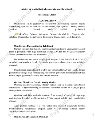 addiriv va multiplikativ ekonometrik modellarni tuzish — DOCX