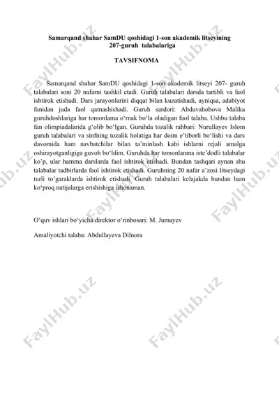 samarqand shahar samdu qoshidagi 1-son akademik litseyi 207-guruh talabalari — DOCX