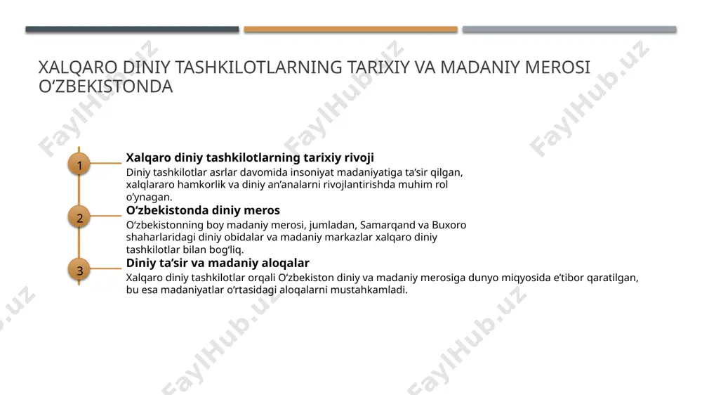 madaniy va ijtimoiy ta'siri. toshkent universiteti nashriyoti, 2015. 5. yusupov, h. xalqaro diniy hamkorlik va uning o‘zbekiston kontekstidagi o‘rni. ma'naviyat va taraqqiyot, 2019. e'tiboringiz uchun rahmat!