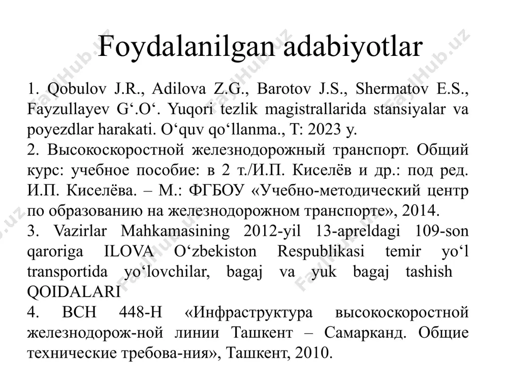 lar, signalizatsiya tizimlari, markazlashtirish va blokirovkalash, poyezdlar harakatini nazorat qilish va tashish xavfsizligini ta’minlaydigan aloqalarni kompleks yaxshilashni talab qildi. 1.4-rasm. temir yo‘llarning ko‘ndalang kesimi va birinchi relslarni toshlarga mahkamlash tarkiblari: a,b – ikki kallagli vertikal quyma po‘lat relslar, c,d – keng taglikli rels. xix-asr o‘rtalari. birinchi temir yo‘llarda tashish jarayonini tashkil etish bo‘yicha jamoaviy harakatlarni ta‘minlash uchun odatiy belgilar, signallarni uzatish ehtiyoji bor edi: stansiya ishchilari (stansiya navbatchilari), o‘tkazgichlar, signalchilar, keyinchalik u yerda dispetcherlar, shuningdek, lokomotiv brigadalari, poyezd brigadalari - mashinistlar, ularning yordamchilari, o‘t yoquvchi, konduktorlar va tormozni tekshiruvchilar edi. yo‘nalishni belgilash, poyezd tezligini tartibga solish va texnik qurilmalarga boshqarish ko‘p tarmoqli jarayonni ifodalaydi. xx-asrning o‘rtalarigacha texnik ta’minot harakat boshqaruviga (stansiya navbatchisi, dispetcher) yoki lokomotiv mashinistiga to‘g‘ridan-to‘g‘ri marshrutni belgilashga imkon bermagan. temir yo‘llarda jamoani poyezd harakatini xavfsiz amalga oshirish uchun ko‘rinadigan va ovozli signallardan (bayroqlar, chiroqlar, qo‘ng‘iroqlar, hushtaklar, signal disklar) foydalanish boshlandi. shunga o‘xshash signalizatsiya qurilmasi 1827-yilda buyuk britaniyadagi stokton-darlington …