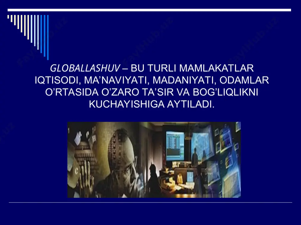 arayonlar va mafkuraviy taxdidlar. ’’.ma’sul muharrir. k.nazarov toshkent.: 2002 yil. 10. bekmatov a.’’globallashuv ma’naviyat va milliy g’oya ehtiyoji’’. ma’ruzalar matni. toshkent ’’akademiya’’.2003 yil. foydalanilgan adabiyotlar ro’yxati: xulosa sifatida shuni ta’kidlash joizki, ishon va e’tiqodning mustahkamligi kishilarning milliy va umuminsoniy qadriyatlariga, madaniy me’rosi, uruf odatlari, an’analari, tili, tarixini xurmat qilishi, unga bo’lgan e’tiqodi va sadoqati orqali namoyon bo’ladi. shundagina u millatni globallashuv jarayoni bilan bog’liq bo’lgan ayrim taxdidlardan saqlaydi. e’tiboringiz uchun raxmat ! namdu 2011