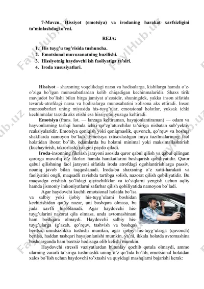 hissiyot (emotsiya) va iroda — DOCX
