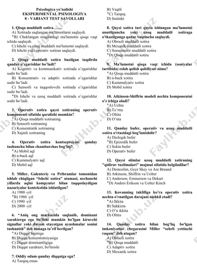 ekperimental psixologiya 8 - variant test savollari — DOC