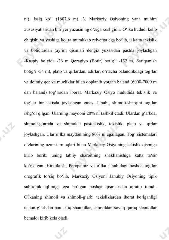 iy manbalar qadimgi grek (yunon) va qisman xitoy yozma manbalaridir. gerodotning qadimgi fors manbalari asosida to‘plagan geografik ma‘lumotlari, ptolemeyning markaziy osiyoning tekislik qismi tabiati va aholisi, asosiy karvon yo‘llari va yirik shaharlari haqidagi yozganlari, uning 27 ta xaritadan iborat «dunyo atlasi», xitoy sayyohi chjan-syanning xilma-xil tarixiy va geografik ma‘lumotlari shular jumlasidandir. antik davrda markaziy osiyoning tekislik qismi, vohalari, shaharlari hamda yirik tabiiy obyektlarigina nisbatan durust tasvirlangan; sharqiy tog‘li qismi, ichki hududlari va kichik tabiiy obyektlari haqidagi geografik ma‘lumot yetarli emas. markaziy osiyo tarixi, geografiyasi haqidagi tasavvurlar bir-biri bilan uzviy bog‘liq holda rivojlangan, bir-birini to‘ldirib kelgan. antik davr geografik ma‘lumotlari mukammal bo‘lmay, nisbatan uzuq-yuluq ekanligi, o‘lkaning ko‘pdan-ko‘p obektlari haqida ma‘lumot yo‘qligi, mahalliy olimlar geografik merosining saqlanib qolmaganligi antik davrning o‘ziga xos xususiyatidir. markaziy osiyo hududi haqidagi eng qadimgi va antik davr geografik tasavvurlari ancha cheklangan bo‘lishiga qaramay ular markaziy osiyo haqidagi dastlabki geografik ma‘lumotlarni bergan va keyingi bosqich o‘rta asrlarning bilimlari …
