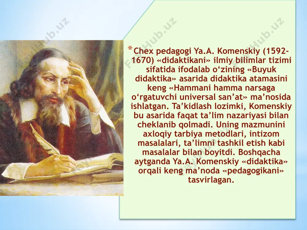 ‘quv dasturlarini joriy etish jarayonida zamonaviy pedagogik texnologiyalar, o‘qitishning innovatsion shakllari va usullari, axborot-kommunikatsiya texnologiyalari qo‘llaniladi. ta’lim jarayoniga o‘quv rejalari va o‘quv dasturlarini joriy etish chog‘ida ta’lim tashkilotlari kredit-modul tizimiga asoslangan o‘qitish texnologiyalaridan foydalanishi mumkin. o‘quv rejasida, qoida tariqasida, ta’lim jarayonining jadvali, o‘qitishning boshlanishi, muddati va davriyligi, o‘quv yillari, choraklar, semestrlar, amaliyot, ta’tillar hamda attestatsiya, ajratilgan haftalar soni, o‘rganiladigan fanlar (modullar) va ularga ajratilgan soatlar (kreditlar) hamda boshqa zarur parametrlar aks ettiriladi. ta’lim oluvchilarning amaliyotni o‘tash tartibi va uni tashkil etish ta’lim sohasidagi vakolatli davlat boshqaruvi organlari tomonidan belgilanadi. o‘quv rejalariga davlat boshqaruvi organlarining topshiriqlariga asosan va ushbu qonunda nazarda tutilmagan boshqa yo‘l bilan qo‘shimcha fanlarni kiritishga yo‘l qo‘yilmaydi. o’quv dasturi — har bir alohida fan uchun o’quv dasturi tuziladi. dastur o’quv rеjasiga asoslanadi. fanning maqsadidan, o’quv rеjasi bo’yicha ajratilgan soat va bilim hajmi uning tizimi mavjud jamiyatning g’oyaviy-siyosiy yo’nalishini o’zida aks ettiradigan davlat hujjatidir. darslik. darslik o’quv jarayonining asosi. …
