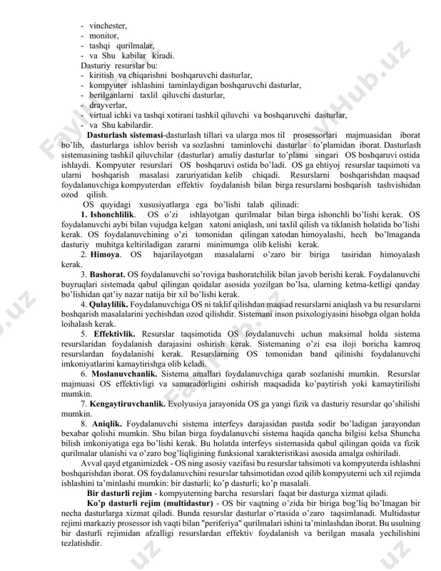 i. sakkiz razryadli shaxsiy kompyuterlar uchun yaratilgan birinchi operasion sistema sr/m-80 (control programm for microcomputers, ya’ni mikrokompyuterlar uchun boshqaruvchi programmalar) nom bilan tanilgan. uning muallifi digital research kompaniyasining prezidenti geri kildell bo’lgan. 16 razryadli yangi kompyuterlar yaratish g’oyasini programmalar yaratuvchi microsoft (maykrosoft) kompaniyasining asoschisi va prezidenti, multimilliarder bill geyts ilgari surgan. ibm firmasi bilan hamkorlikda ishlashga rozi bo’ladi. bill geyts va pol allen basic programmalash tili uchun tarjimon programma yozishdi va u ibm firmasining mits altair kompyuteriga moslashtirildi. shundan so’ng 16 razryadli kompyuterlar uchun operasion sistemalar yaratish jadallashdi va 1981 yilda shaxsiy kompyuterlar uchun birinchi yaratilgan cr/m operasion sistemasining ko’p g’oyalarini o’zida mujassamlashtirgan ms dos (microsoft disk operation system - maykrosoft diskli opreasion sistemasi) operasion sistemasi 1.08.1981 yil avgust oyida paydo bo’ldi. ms dos 64 k bayt xotiraga ega bo’lgan kompyuterlarga mo’ljallangan bo’lib, o’zi 8 k bayt xotirani egallar edi. o’sha paytda yetarli deb hisoblangan bunday kompyuter xotirasi hozirgi paytda …