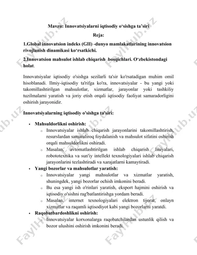 innovatsiyalarni iqtisodiy o‘sishga ta’siri — DOCX