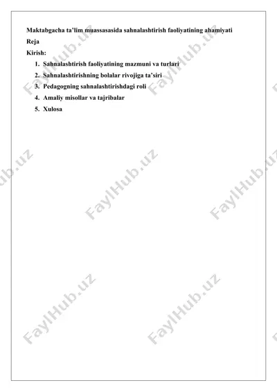 sahnalashtirish faoliyatining ahamiyati — DOCX