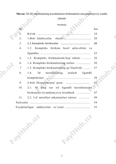 ni (ii) nikotinatining koordinatsion birikmalarini mexanakimyoviy usulda olinishi — DOC