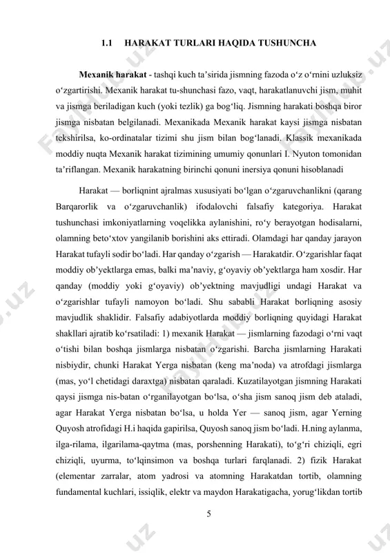 parchalanish, yonish va ok-sidlanish va boshqa kimyoviy jarayonlar kiradi); 4) biologik harakat (hayotiy jarayonlar). ayrim manbalarda kimyoviy harakatdan keyin moddiy obʼyektlarning progressiv va regressiv yoʻnalishda rivojlanishiga qarab, yuksaklikka — biologik harakatga va quyi yoʻnali-shiga, inqiroziga qarab — geologik harakat ham koʻrsatiladi, chunki, yer yuzida jonli organizmlarning halok boʻlishi oqibatida katta-katta materiklar, marjon orollar vujudga keladi. ular geologiyaning tadqiqot obʼyektiga kiradi; 5) ijtimoiy harakat (jamiyatdagi ijtimoiy jarayonlarning namoyon boʻlishi). bulardan tashqari, inson aql-zakovati hamda axborot jarayonlari bilan bogʻliq boʻlgan goyaviy, maʼnaviy koʻrinishdagi harakat shakllari ham mavjud. tafak-kur — fikrning harakati, informatsion harakat, gʻoyaning harakati, maʼnaviy harakat, xayoliy harakat va boi|qalar shular jumlasiga kiradi. harakatning eng sodda shakli mexanik harakat boʻlib, uning man-bai tashqi taʼsirda, harakat murakkab shak-llarining mayabai esa ichki aloqadorliklarda- ‘qadimdan harakat va uning manbalari haqida turli konsepsiyalar ilgari surilgan. h.ni olamning asosiy mohiyati deb qarash avestovya taʼkidlangan. qad. misr, bobil, xitoy, hin-diston, yunoniston olimlari harakatning mohiyatiga oid maxsus asarlar …