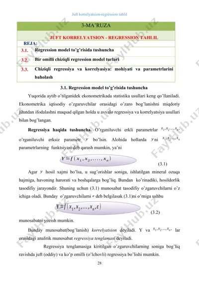 juft korrelyatsion-regression tahlil — DOCX