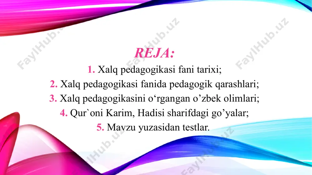 tarzda ifodalaydi. «o‘zbek xalq pedagogikasi» dono xalqimizning ta’lim-tarbiya, axloq, odob, inson qadriyatlari va uning ma’naviy ustuvorligi, iymon-e’tiqodi butunligi sohasidagi dunyoqarashi, amaliy faoliyati, usul-metodlari, an’analari tabarruk islomning odob-axloq, ilmu fan haqidagi ta’limotiga bog‘liq holda, muqaddas qur’oni karim va payg‘ambarimiz muhammad rasulullohning muborak hadisi shariflariga suyanadi. xalq pedagogikasida ollohning ilohiy mo‘jizasi - hayot sarvari insonning ona qornida paydo bo‘lishidan tortib, to tug‘ilganiga qadar, ilk tarbiyasidan tortib, to voyaga еtguncha hamda oila qurgunga qadar, yoshini yashab to omonatni topshirgungacha bo‘lgan axloqiy, aqliy, estetik mehnat, ekologik tarbiyasi, shuningdek jismoniy chiniqish bilan bog‘liq o‘yinlar, xalq pedagogik an’analarining hozirgi zamon yosh avlod ta’lim-tarbiyasida tutgan o‘rni hamda ahamiyati aks etadi. shu bilan birga o‘zbek an’anaviy, ommaviy bayram-sayllari, rasm-rusmlari, odatlari va udumlarida aks etgan axloqiy qarashlar, ularning o‘ziga xos odobnomasi, ibratnomasi kabi bag‘oyat dolzarb mavzularni o‘z ichiga oladi. ma’lumki, xalqning pedagogik qarashlari uzoq asrlar davomida shakllangan va ular bizga alohida qo‘llanma - dastur yoxud darsliklar shaklida еtib kelmay, …