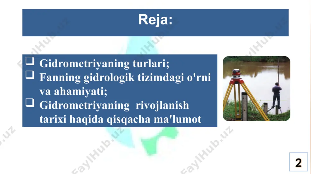 ari xossalarining buzilishi va ifloslanishi, behuda sarflanishi va kamayib ketishini bartaraf qilishga yo‘naltirilgan huquqiy, tashkiliy, texnik, ijtimoiy va iqtisodiy tadbirlar majmuasi suv resurslarini muhofaza qilish deb aytiladi. orol dengizi havzasidagi o‘rta osiyo davlatlari o‘rta osiyo hududida joylashgan qozog‘iston, qirg‘iziston, tojikiston, turkmaniston va o‘zbekiston yosh mustaqil davlatlar orol dengizi havzasiga kiruvchi suv manbalaridan foydalanadi. ularga, asosan, amudaryo va sirdaryo havzalari va kichik daryo havzalari kiradi. mavjud suv resurslari o‘rta osiyodagi mustaqil davlatlar o‘rtasida to‘la bo‘lingan. fanning qishloq xo‘jaligida axamiyati 12 orol dengizi ya’ni amudaryo va sirdaryo havzasida suv resurslari cheklangan bo‘lib, jami 120 mlrd. kub metrni tashkil qiladi. shundan o‘zbekiston respublikasi hududida uning 10 foiz miqdori shakllanadi. suv manbalaridan olinayotgan suv resurslarining 90 foizidan ortiq qismi qishloq xo‘jaligida foydalanilib, bu birinchi galda aholining oziq-ovqat xavfsizligini ta’minlash maqsadida qishloq xo‘jaligi ekinlarini etishtirishda ishlatilmoqda. o‘zbekistonda sug‘oriladigan yerlarining yillar davomida ortib borishi fanning qishloq xo‘jaligida axamiyati 13 gidrometriyada ko‘riladigan chora-tadbirlar qo‘shimcha maydonlarni suv bilan …