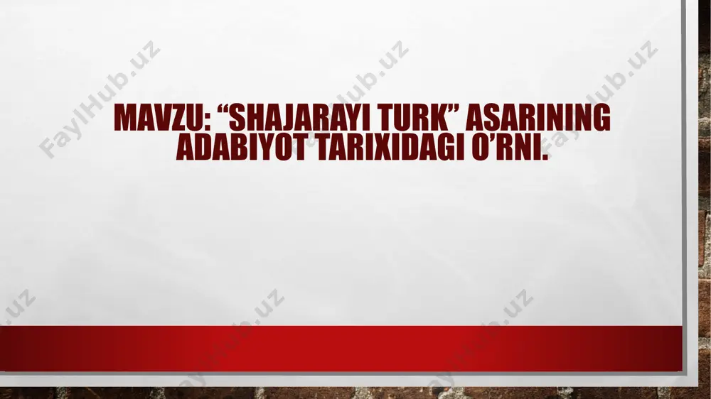 rk” abulg’oziy bahodirxon ijodidagina emas, balki xvi-xvii asr o’zbek madaniyati tarixida ham alohida o’rin tutgan memuar asardir. zero, bu asarni bir qator tarixchilar,tilshunoslar zahiriddin muhammad boburning memuar asari “boburnoma” qatoriga qo’yishlari ham besabab emas.vengriyalik sharqshunos olim herman vamberi abulg’oziyning ilmiy salohiyati va yuksak “shajarai turk” 1663-1664 yillarida yozilgan.asarning yozilishi sabablari to’g’risida muallifning o’zi quyidagilarni yozdi: ammo bizning ota-aqalarimizning beparvoliq va xorazm xalqining bevuquflig’i,bu ikki sababdin, bizning jamoatimizning abdullaxonning otalari birlan bizning otalarimizning ayrilg’on yeridan to bizga kelguncha tarixlarni bitmay erdilar.bu tarixni bir kishiga taklif qilali teb fikr qilduk.hech munosib kishi topmaduk,zarur bo’ldi ul sababdan o’zimiz aytduq. abulg’oziy bahodirxonning “shajarai tarokima” asari yarim afsonaviy xususyatga ega bo’lsa-da, mahalliy xalqlarning kelib chiqishi va ularning qadimgi tarixiga oid muhim ma’lumot bera oluvchi noyob yodgorliklardan biridir. shu bois ham asar xvi-xvii asrlar tarixini tekshirish va o’rganishda ishonchli,muhim tarixiy manba sifatida hozirgacha ham o’z ilmiy ahamiyatini yo’qotgani yo’q. xix asrning oxiri xx asrning boshlarida abulg’oziyxon …