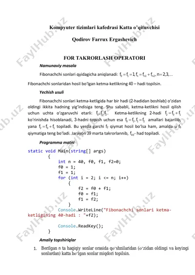 fibonachchi sonlari ketma-ketligi — PDF