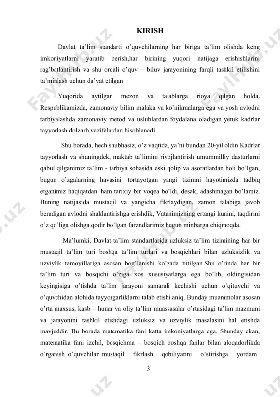 borel, lebeg o’lchovlarining aniqlanishi va xossalari haqida matematik asoslarini o’rganish; · jordano, borel, lebeg o’lchovlarining hisoblanishi va integrallashtirilishi uchun usullarni o’rganish; · jordano, borel, lebeg o’lchovlarining matematikada va uning qo’llanilgan sohalarda qanday ishlatilishini misollar orqali ko’rsatish; · jordano, borel, lebeg o’lchovlarining ilmiy ahamiyatini va dolzarbligini baholash. 1- §. jordan o’lchovi rimanning karrali integrallar nazariyasi rn fazodagi jordan o‘lchoviga asoslangan. jordan bo‘yicha o‘lchovli to‘plamlarning asosiy xossalaridan biri, uning chegaralangan bo‘lishidir. to‘plam chegarasining jordan o‘lchovi 0 ga teng bo‘lishi zarur va etarlidir. 𝑅2(𝑅3)fazoda jordan bo‘yicha o‘lchovga ega bo‘lgan to‘plamga kvadratlanuvchi (kublanuvchi) soha deyiladi. n  3bo‘lganda karrali integrallar nazariyasi ikki karrali integrallar nazariyasidan prinsipial jihatdan farq qilmaganligi va ikki karrali integrallarni tasavvur qilish osonroq bo‘lganligi sababli biz asosan ikki karrali integrallar nazariyasini keltirish bilan kifoyalanamiz. butun paragraf davomida biz qaralayotgan sohani kvadratlanuvchi deb faraz qilamiz. aytaylik d  r 2 sohada f x, y funksiya aniqlangan bo‘lsin. d sohani  egri chiziqlar …