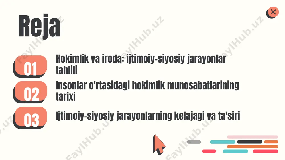 o'z hayotini boshqarish huquqini anglatadi. biroq, hokimlik va iroda o'rtasida o'xshashliklar ham bor. ikkalasi ham ijtimoiy munosabatlarda muhim rol o'ynaydi va insonlarning hayotida ta'sir ko'rsatadi. shuningdek, hokimlik va iroda o'rtasidagi muvozanat, ijtimoiy barqarorlikni saqlashda va shaxsiy erkinlikni ta'minlashda muhim ahamiyatga ega. hokimlik va iroda tahlili hokimlik va iroda munosabatlarini tahlil qilish uchun bir necha muhim metodologik yondashuvlar mavjud. birinchidan, kvantitativ metodlar yordamida hokimiyat va iroda o'rtasidagi munosabatlarni o'lchash mumkin. bu usulda statistik ma'lumotlar va anketalar orqali olingan natijalar tahlil qilinadi. ikkinchidan, sifatli metodlar, masalan, intervyular va fokus-guruhlar yordamida insonlarning fikr va munosabatlarini o'rganish mumkin. ushbu metodlar, hokimiyat va iroda o'rtasidagi murakkab aloqalarni tushunishga yordam beradi. boshqa muhim ko'rsatkichlar sifatida hokimiyatni taqsimlash, ijtimoiy tenglik va inson huquqlari masalalari kiritilishi kerak. ushbu ko'rsatkichlar, hokimiyat va iroda munosabatlarining dinamikasini o'rganishda asosiy rol o'ynaydi. ijtimoiy-siyosiy jarayonlarning natijalari ijtimoiy-siyosiy jarayonlar jamiyatda hokimlik va iroda munosabatlariga katta ta'sir ko'rsatadi. ushbu jarayonlar davlat va jamiyat o'rtasidagi munosabatlarni …