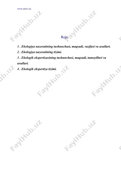 ekologiya nazorati va ekologik ekspertizasining huquqiy holati — DOC
