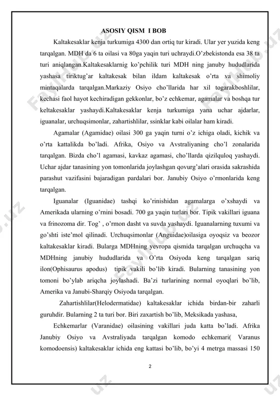 chala parda toʻsiq boʻladi. faqat timsoxlar yuragi qorinchasi toʻliq 2 ga boʻlingan, yuragi 4 kamerali. ayirish organi chanoq buyrakdan iborat; koʻpchiligida qovuq bor. gatteriyalardan boshqa barcha sudralib yuruvchilar erkagida kopulyativ organ bor (ilonlar va kaltakesaklarda 2 tadan). terisi muguz tangachalar yoki qalqon bilan qoplangan (terili suv toshbaqalarida boʻlmaydi), quruq, ter bezlari boʻlmaydi yoki kam boʻladi.hozirgi sudralib yuruvchilarning 8000 ga yaqin turi, oʻzbekistonda 2 turkum (tangachalilar, toshbaqalar)ga mansub 58 turi tarqalgan. antarktidadan tashqari barcha kitalarda uchraydi. koʻpchilik turlari qurukdikda, timsoxlar, bir qancha toshbaqalar va ilonlar chuchuk suvlarda, ayrim toshbaqalar, ilonlar va timsoxlar dengizda yashaydi. tana harorati doimiy boʻlmaganidan sudralib yuruvchilarning faol hayot kechirishi tashqi muhit harorati bilan bogʻliq. urugʻlanishi ichki; ayrim kaltakesaklar va ilonlar partenogenez koʻpayadi. koʻpchilik sudralib yuruvchilar tuxum qoʻyadi; ayrim turlari tirik tugʻadi yoki tuxumdan tirik tugʻadi. tuxumlari sariklikka boy; qattiq ohak (toshbaqalar, timsoxlar) yoki pergamentsimon poʻchoq (ilonlar, kaltakesaklar) bilan qoplangan. poʻchoqtuxumni qurib qolishdan saqdaydi. inkubatsiya davri 1—2 oydan …