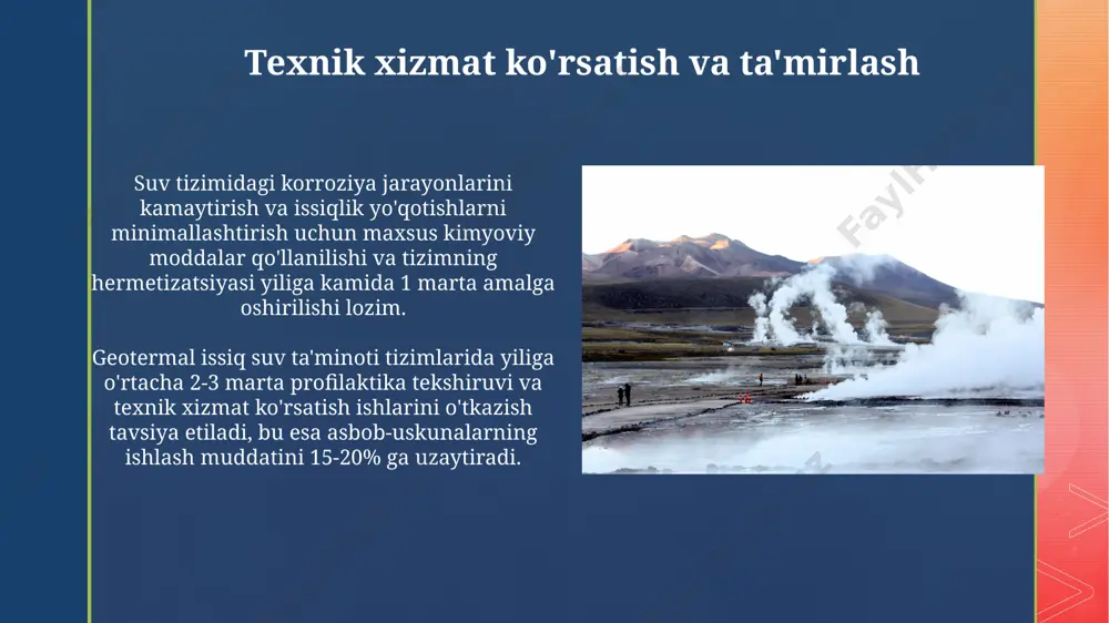 osti suvlarining ifloslanishi xavfini kamaytirish uchun yopiq aylanma tizimlarini qo'llash orqali suv resurslarini samarali boshqarishga yordam beradi, bu esa suvning sifatini saqlashga hissa qo'shadi. e'tiboringiz uchun rahmat @taqdimot_robot image4.jpg image5.jpg image6.jpg image7.jpg image8.jpg image9.jpg image10.jpg image11.jpg image12.jpg image2.png image3.png