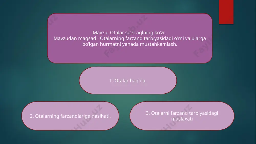 vujudingga sihat va latofatlik bag’ishla. bir donishmand ushbu 10 turli maslahatni aytib qoldirgan:1.yaxshilikni hech kanda qilma, u shunday bir daraxtki, doim shirin meva beradi.2.har qachon yaxshi orzu niyat qiling, dildan sayi harakat qilsangiz, orzular ushalishiga ishoning.3.birov sizni yomonlaganini aytsa, to sinab bilmaguncha u odamning dilini og’ritmang, gap eykazgan kimsa yolg’on aytgan bo’lishi mumkin.4.inson dilini xushnud etishni odat qiling, shirin so’zga saxiy bo’ling.5.baxtli odamlarga xasad qilmang, havas qilib mehnat qilsangiz siz ham baxtli bo’lasiz.6.nafa balosi odamni har kuyga solishini unutmang, nafsni tiygan hurmat izzat topishi va bexavotir yashashini yodda tuting.7.ulug’ odamlar ibratini o’rganing, ular haqida hech qachon ig’vo-bo’hton gaplarni aytmang.8. o’ychi o’yiga etguncha tavakkalchi ishini bitiradi, degan naqilni dilga jo eting, buxuda xayol umurni yemirishini unutmang.9.r’zg’or turmushingizda uydagilar bilan birga sa’yiharakat qiling, kattayu-kichikka ahamiyatli bo’ling.10.sihat salomatligingizga beparvo bo’lmang, umurni xushyor va bardam o’tkazishni baxt deb biling. odatda otani “padari buzrukvor”, onani esa “mehribon volida” deymiz. chunki, har bir inson uchun otadan …