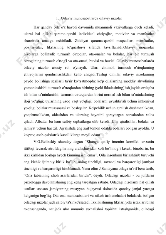 iga majbur qilish uchun juda ko'p harakat qilishadi. mazkur maqolani tahlil qilish jarayonida ilmiy bilishning mantiqiylik, tarixiylik, izchillik va obyektivlik usullaridan keng foydalanildi. yoshlarda ijtimoiy faollik holati va amalga oshirish shakllari haqida tahlil olib borildi. tursunova n.ning “yoshlarning ijtimoiy faolligi: tushuncha va fazilatlari” nomli o’quv qo’llanmasi metodologik manba bo’lib belgilandi. psixologlar oilaviy janjallarni normal holat deb bilishadi. qarama-qarshiliklar tufayli er-xotinlar bir-birlarini yomon ko'rishni boshlaydilar, hatto undan ham ko'proq ajralishadi. shuning uchun har doim paydo bo'ladigan oiladagi nizolarni qanday hal qilish masalasi juda muhim bo'lib qoladi. odamlar janjallashishi tabiiy, ayniqsa bu odamlar turmush o'rtog'i va mehribon sherik bo'lsa. sizning munosabatlaringizda hech qachon janjal bo'lmaydi deb umid qilish ahmoqlikdir, chunki dunyoda bir xil ikkita odam yo'q. siz qanchalik yaqin va sevikli bo'lishingizdan qat'iy nazar, har doim sizning fikringiz sherikingiz bilan mos kelmaydigan savollar mavjud. odamlar odatda bahsli masalalarni qanday hal qilishadi? ular qichqiradi, tanqid qiladi, qoralaydi, janjal qiladi, hatto idishlarni sindirib, yugurib …