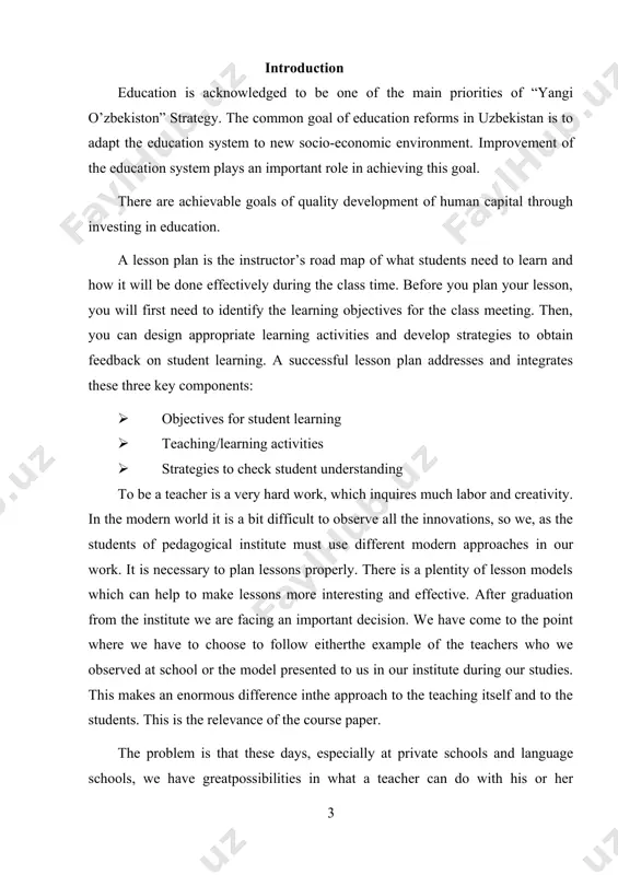 and learning foreign languages in secondary schools is the object of the course paper. there are as traditional so modern methods of teaching second language, many teachers do not use most of them, and this is the subject of the course paper. hypothesis: if the teacher will use a variety of methods and approaches to class modeling correctly, he will be able to achieve the effectiveness of fltl. the goal of this work is to consider principles of class modeling in foreign language teaching and learning. the objects are: · to find out traditional and modern methods in foreign language teaching and learning; · to consider typology of lesson models; · to approbate the theory in the lesson plans. research methods: in the course paper we used theoretical and practical methods of research such as analyses of the publication, prediction of the obtainedresults, modeling the work on this course paper, …
