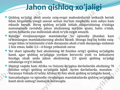 jahon qishloq xo’jaligi — PPTX