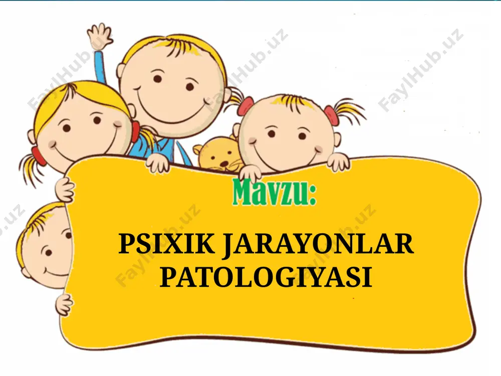 a’sir kabi qabul qilinishiga dizesteziya deb ataladi. paresteziyalar hech qanday tashqi ta’sirlarsiz tanada nina sanchgandek, uvishgandek, teri tortishgandek, badanda chumoli yurgandek kabi turli xil sezgilarning paydo bo’lishiga aytiladi. astereognoziya bemor ko’zini yumgan holda qo’liga qo’yilgan narsalarni paypaslab aytib bera olmaydi, ko’zi ochiq holatda esa ularni bemalol ayta oladi. idrok haqida umumiy tushuncha sezgi negizida idrok shakllanadi. sezgi bizni o’rab turgan muhitdagi narsa va hodisalarning ayrim xususiyatlarini aks ettirsa, idrok esa xilma-xil xossalarni tartibga solib, birlashtirib o ngimizda aks ettiradi, narsa va hodisalarning yaxlit obrazini yaratadi. idrok sezgiga qaraganda murakkabroq jarayondir. idrokning asosiy xususiyati uning yaxlitligidir. avvallari idrok qilingan obrazlarni ongimizda jonlantirish, ya’ni qayta tiklashga tasavvur deb ataladi. idrok buzulishlari idrokning buzilishi ayrim asab va ruhiy kasalliklarda kuzatiladi. bularga gallyutsinatsiyalar illuziyalar psixosensor buzilishlar gallyutsinatsiyalar aslida bemor oldida mavjud bo’lmagan obyekt va hodisalarni idrok qilishiga aytiladi. gallyusinasiyalar bosh miya po’stlog’ida inert qo’zg’alishning paydo bo’lishi va uning dominantlik vazifasini bajarib turishi bilan tushuntiriladi. …