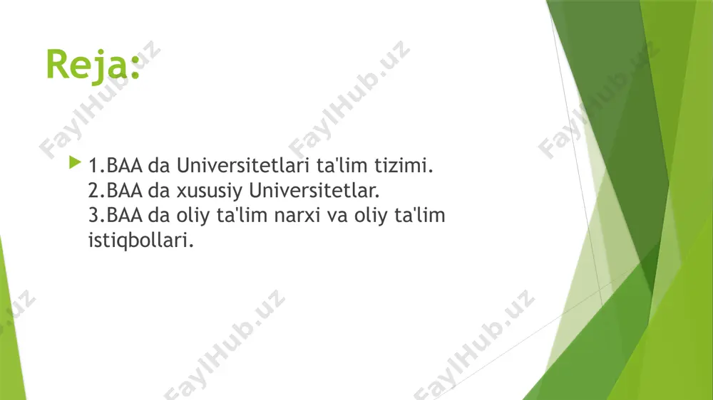 g diplomlaridan farq qilmaydi. birlashgan arab amirliklari universitetlariga qanday kirish mumkin? har bir ta’lim muassasasi turli xil ta’lim dasturlarini, shuningdek, yashash va qabul qilish shartlarini taklif etadi. shunga qaramay, barcha universitetlar uchun umumiy talablar mavjud. abituriyent qabul komissiyasini ko’rib chiqish uchun hujjatlar to’plamini taqdim etishi shart. ro’yxatga olish uchun zarur bo’lgan hujjatlarni to’plash turli universitetlarda juda katta farq qilishi mumkin, ammo har qanday universitet quyidagi hujjatlarni talab qiladi: bakalavriat dasturi bo’yicha o’qish uchun o’rta ta’lim to’g’risidagi guvohnoma – oliy ta’lim diplomi – magistrlik dasturi bo’yicha o’qishni istaganlar uchun yoki magistrlik diplomi-doktorantura uchun; anketa-qabul qilish uchun ariza; rasmlar; pasport sahifalarining nusxalari; ingliz tili ielts/toefl yoki boshqa til bilimi bo’yicha xalqaro imtihonni topshirish sertifikati, agar ingliz tilida bo’lmasa. birlashgan arab amirliklarida oliy ma’lumot olish uchun talaba vizasiga ega bo’lishingiz kerak. odatda, universitetlar muvaffaqiyatli o’qishga qabul qilingan talabalarga har tomonlama yordam beradi. viza bir yilga beriladi, undan keyin o’qishni davom ettirish uchun uzaytirilishi …