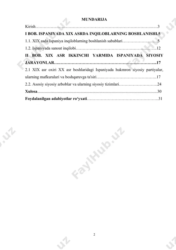 keltirilganidek, bugungi kunda o'zbekistan davlatchilik tarixi va uning muhim taraqqiyot bosqichlari nihoyatda dolzarb mavzulardan biri xisoblanadi. o'zbekiston respublikasi prezidenti shavkat mirziyoyev tariximiz haqida quyidagilarni aytadi "hamma o'z tarixini ulug'laydi. lekin bizning mamlakatimizdagidek boy tarix, bobolarimizdek buyuk allomalar hech qayerda yo'q. bu merosni chuqur o'rganishimiz, xalqimizga, dunyoga yetkaza bilishimiz kerak. bu markazga kelgan odam tariximiz haqida to'la tasavvurga ega boʻlishi, katta ma'naviyat olib ketishi zarur"[footnoteref:1]. [1: mirziyoev sh.m. erkin va farovon demokratik o'zbekiston davlatini birgalikda barpo etamiz. o'zbekiston respublikasi prezidenti lavozimiga kirishish tantanali marosimiga bag'ishlangan oliy majlis palatalarining qo'shma majlisidagi nutq. -t.: o'zbekiston, 2016. 13-b] xix-asr ispaniyada bu pireney yarim oroli uchun nafaqat madaniy va iqtisodiy, balki butun epistemologik ma'noda ham o'zgarishlar davrini anglatardi. xix asr inqiloblar va mustaqillik urushlari davri bo'lib, bu dunyoni ko'rish va bilimga yaqinlashishning yangi usulini nazarda tutgan. xix asr bilan ispaniyada zamonaviy sanoat paydo bo'ldi, bu iqtisodiy o'sishga, qishloq xo'jaligining yangi usullaridan foydalanishga va burjua sinfining …