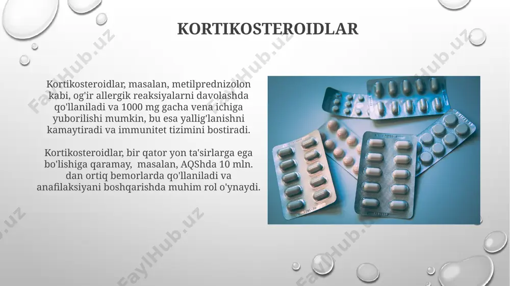 000 dan ortiq odamda, jumladan, 5000 dan ortiq bola va kattalarda kuzatiladi va asosan oziq-ovqat mahsulotlari, dori-darmonlar va hasharotlar chaqishi sabab bo'ladi. o'zbekistondagi anafilaksiya holatlarining 30% dan ortig'i penicillin va boshqa beta-laktam antibiotiklarga allergik reaksiyalar natijasida kelib chiqadi, bu esa tibbiy yordamning o'z vaqtida ko'rsatilmasligi bilan murakkablashadi. boshqa dori vositalari semptomatik davolashda, nafas olishni yengillashtirish uchun bronxospazmini bartaraf etish uchun 2,5 mg salbutamol, shu bilan birga, qon bosimini ko'tarish uchun infuziya yordamida suyuqliklar yuboriladi, bu choralar andijon viloyatida tez-tez qo'llaniladi. ba'zi hollarda, og'iz orqali qabul qilinadigan antihistaminiklar, masalan, 25 mg dozali loratadin, anafilaksiya alomatlarini engillashtirish uchun qo'shimcha davo sifatida ishlatilishi mumkin, lekin faqat shifokor nazorati ostida va toshkent kabi yirik shaharlarda mavjud. kislorod terapiyasi kislorod terapiyasi samaradorligini baholashda, bemorning arterial qonidagi kislorod bosimi (pao2) 80 mmhg dan yuqori bo'lishiga erishish muhim ahamiyatga ega bo'lib, bu ko'rsatkich samarqanddagi shifoxonalarda maxsus analizlar orqali aniqlanadi. kislorod terapiyasi, anafilaktik shokda nafas olish yetishmovchiligini bartaraf …